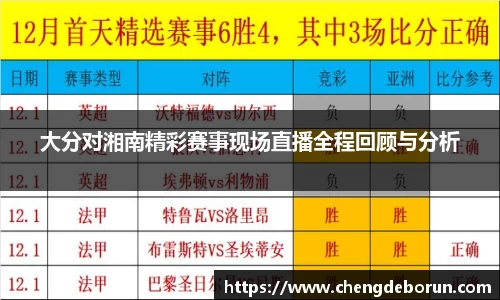 大分对湘南精彩赛事现场直播全程回顾与分析